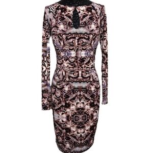 🔥Jennifer Lopez Snakeskin Print Dress JLo Burgundy Long Sleeve Sheath Size XL